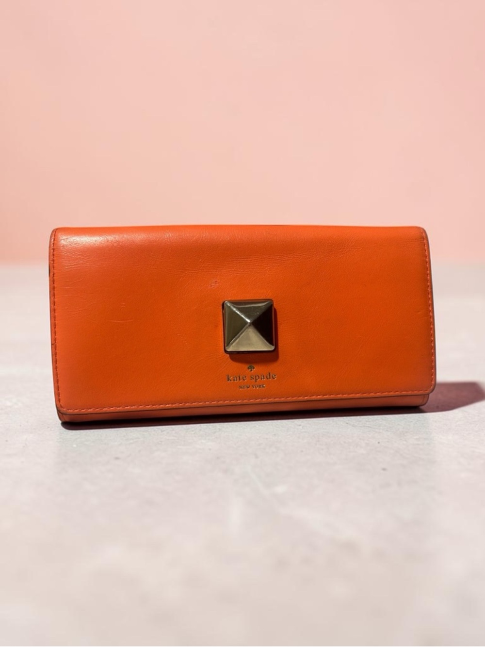 Kate Spade  Cream Leather Wallet with Floral Lining and Orange Trim